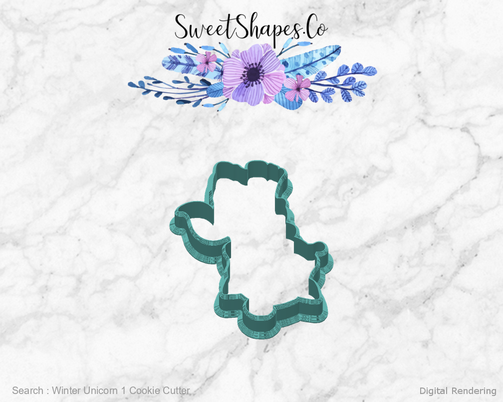 Winter Unicorn 1 Cookie Cutter — back view