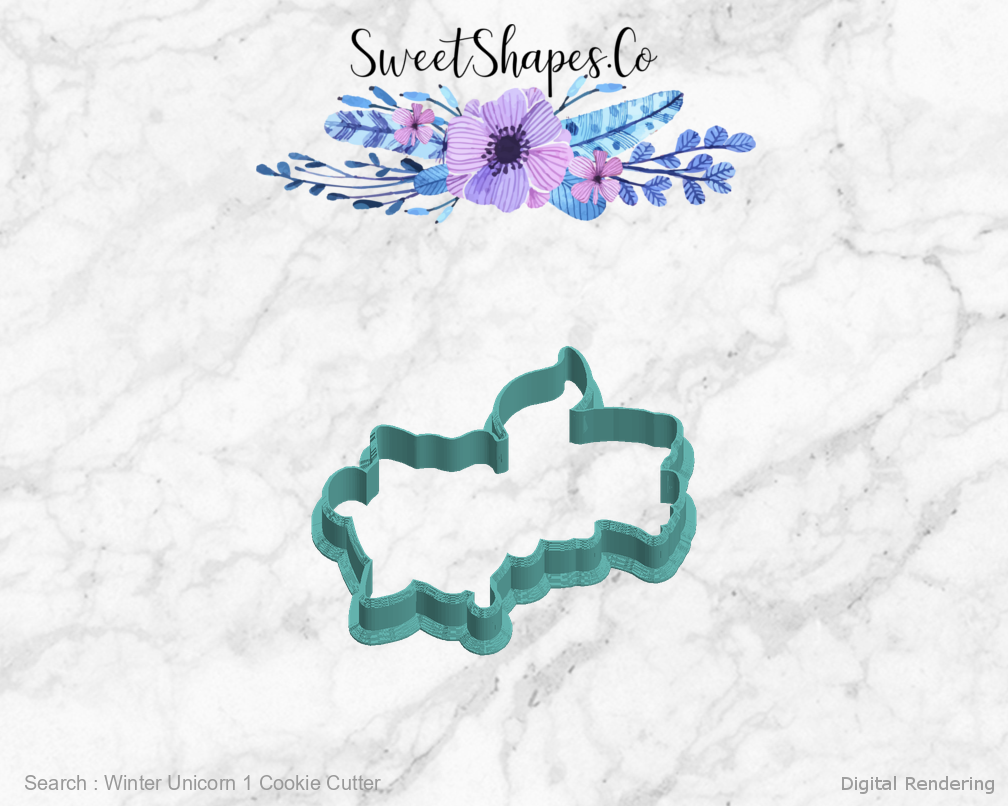Winter Unicorn 1 Cookie Cutter — left view