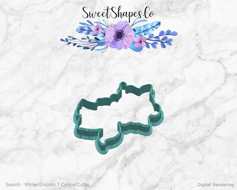 Winter Unicorn 1 Cookie Cutter — right view