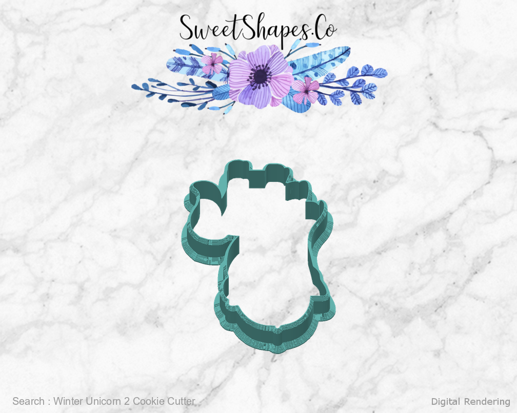 Winter Unicorn 2 Cookie Cutter — back view