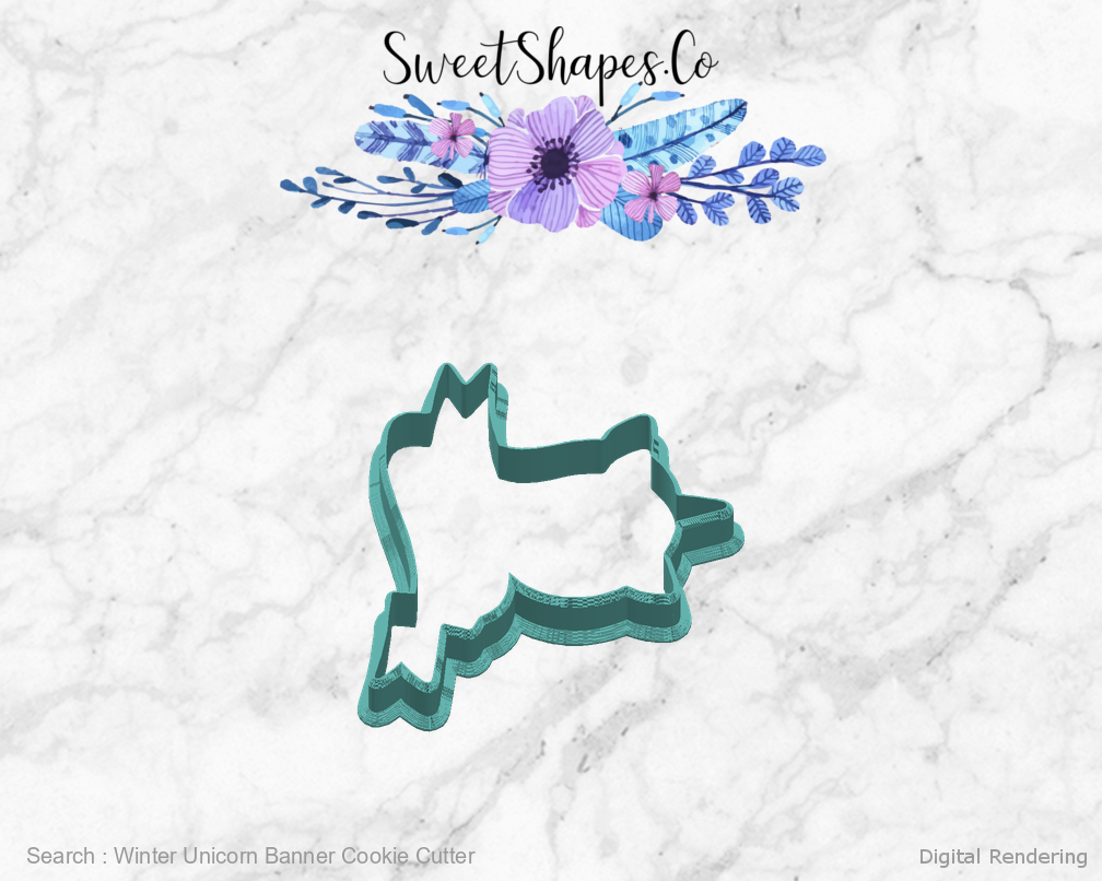 Winter Unicorn Banner Cookie Cutter — right view