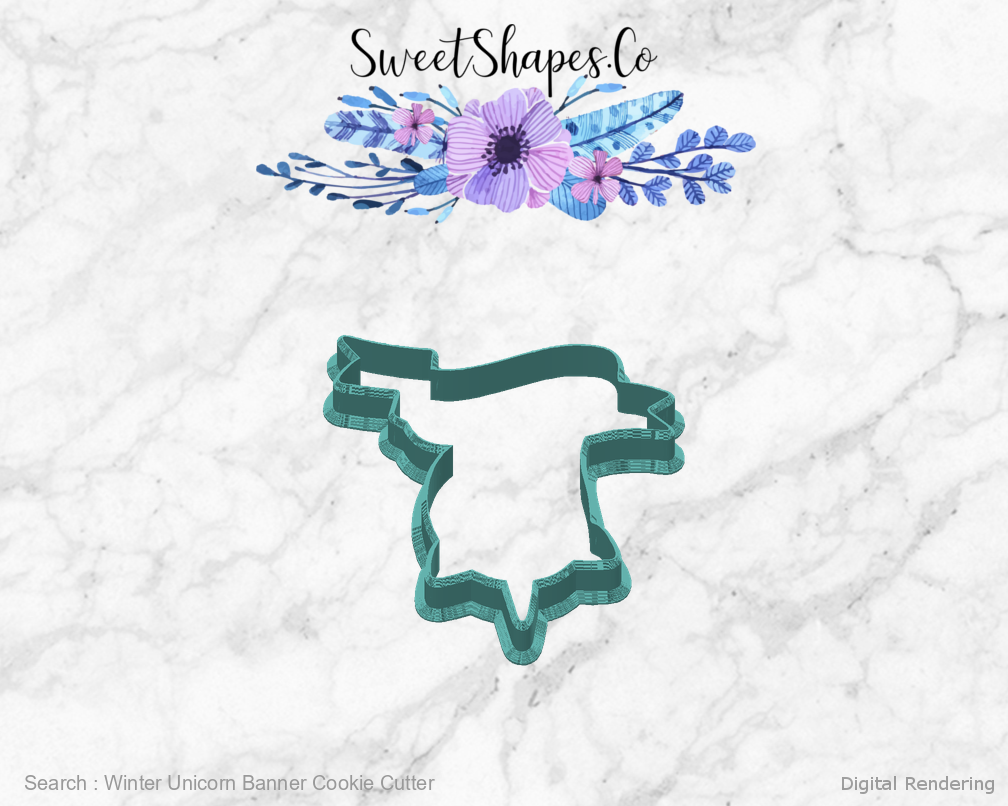 Winter Unicorn Banner Cookie Cutter — back view