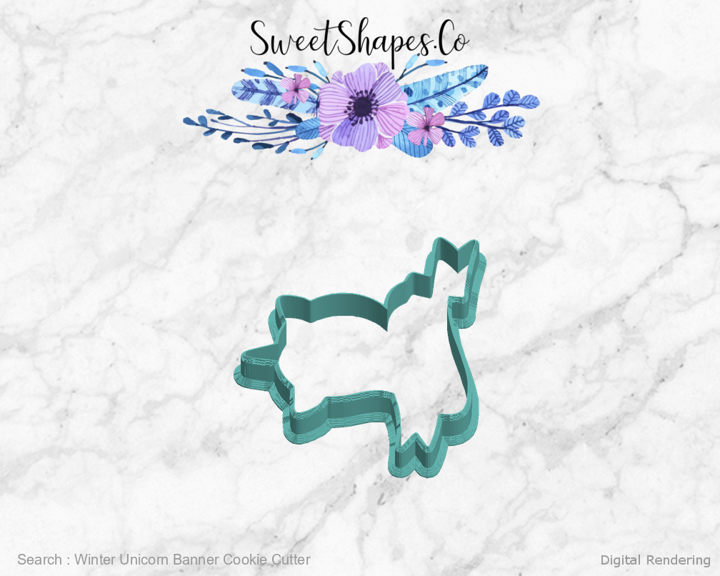 Winter Unicorn Banner Cookie Cutter — left view