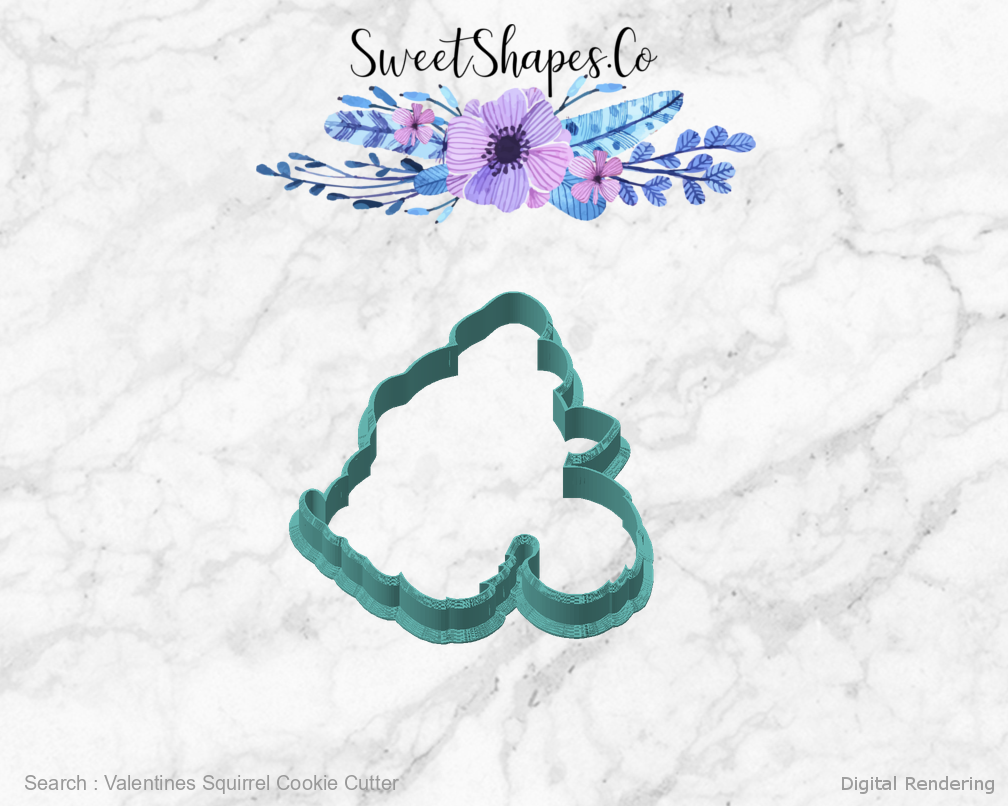 Valentines Squirrel Cookie Cutter — angled front view