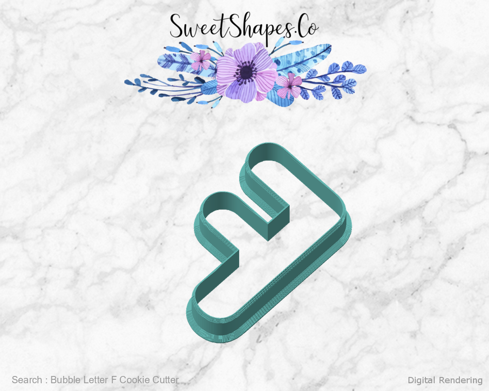 Bubble Letter F Cookie Cutter — angled front view