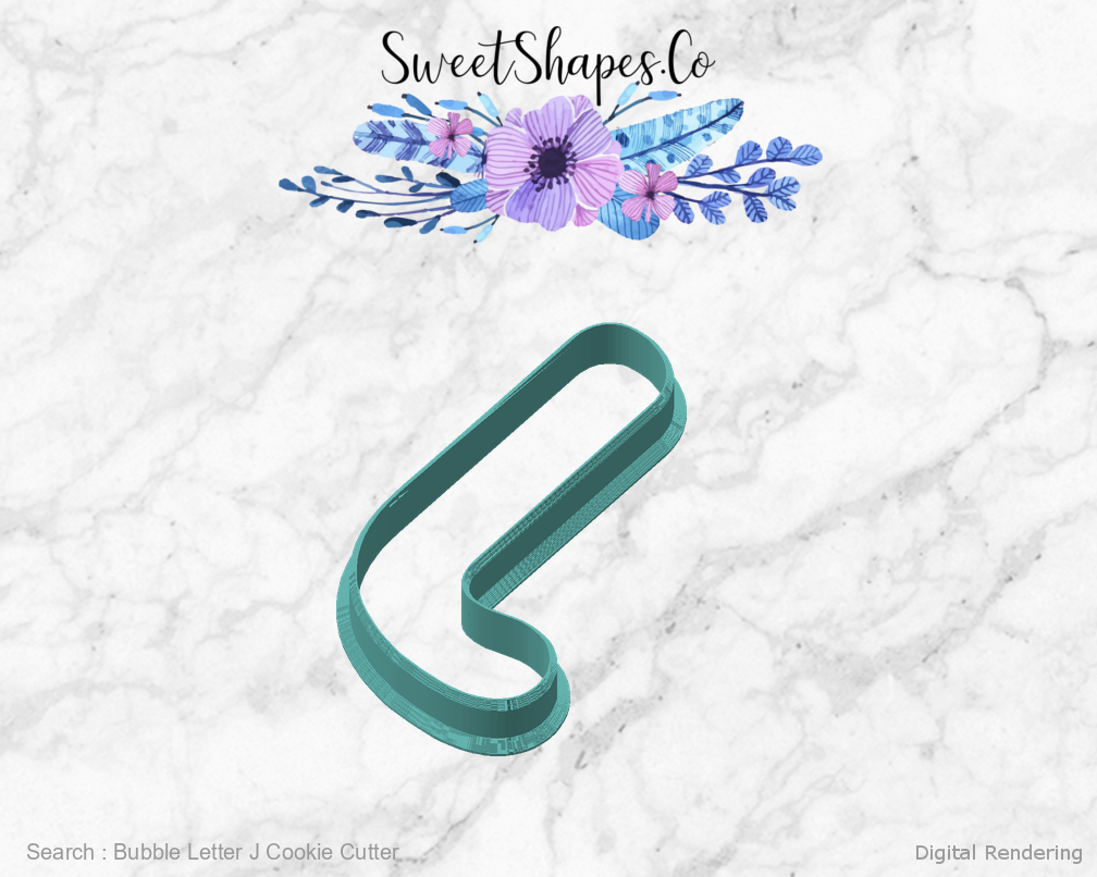 Bubble Letter J Cookie Cutter — angled front view