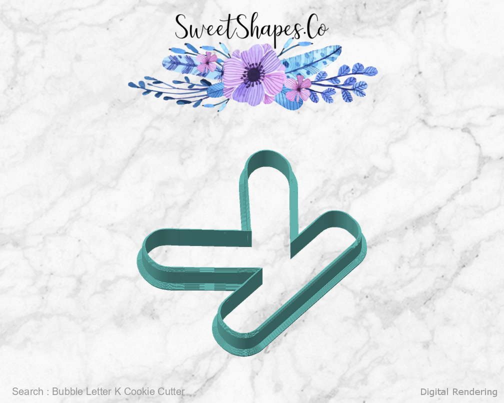 Bubble Letter K Cookie Cutter — angled front view