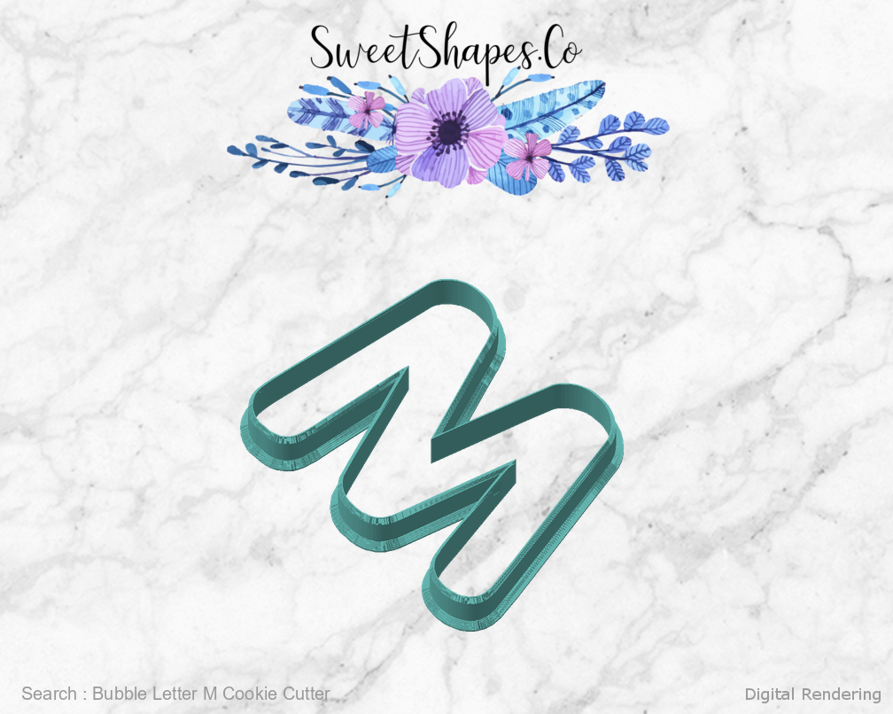 Bubble Letter M Cookie Cutter — angled front view