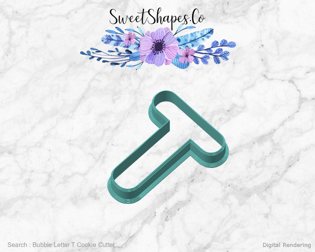 Bubble Letter T Cookie Cutter — angled front view