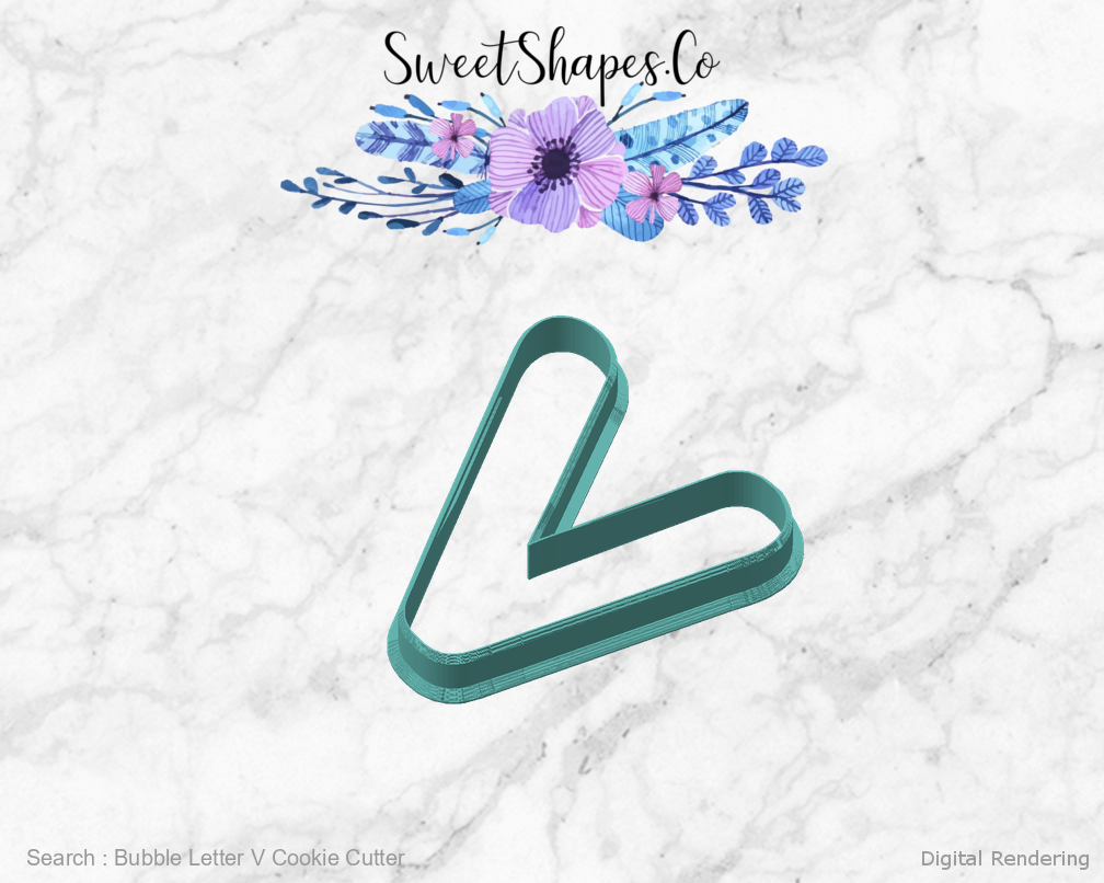 Bubble Letter V Cookie Cutter — angled front view