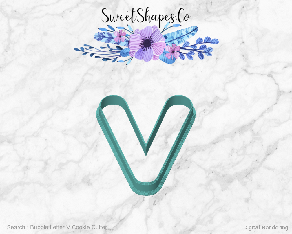 Bubble Letter V Cookie Cutter — front view
