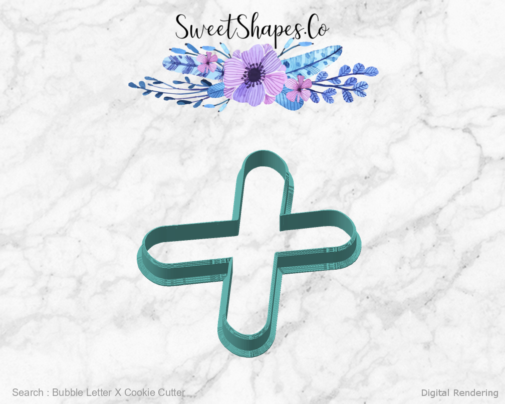 Bubble Letter X Cookie Cutter — angled front view