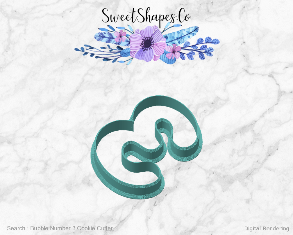 Bubble Number 3 Cookie Cutter — angled front view