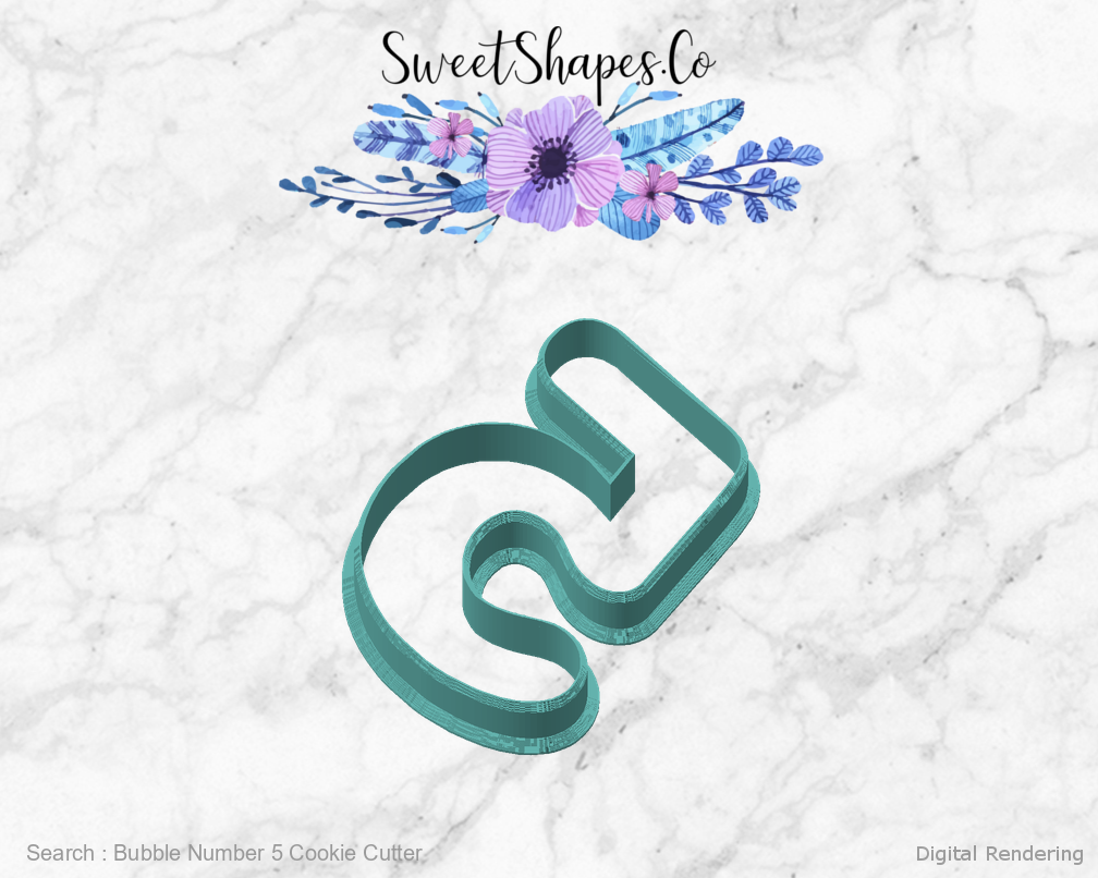 Bubble Number 5 Cookie Cutter — angled front view