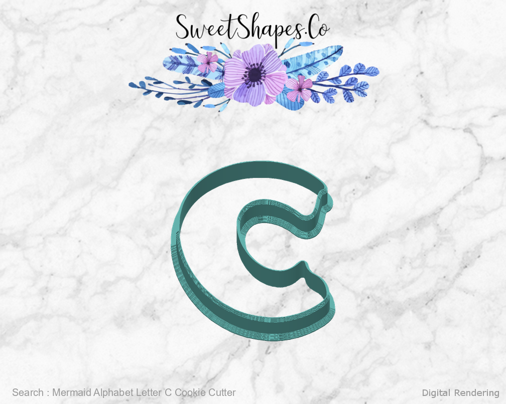 Mermaid Alphabet Letter C Cookie Cutter — back view