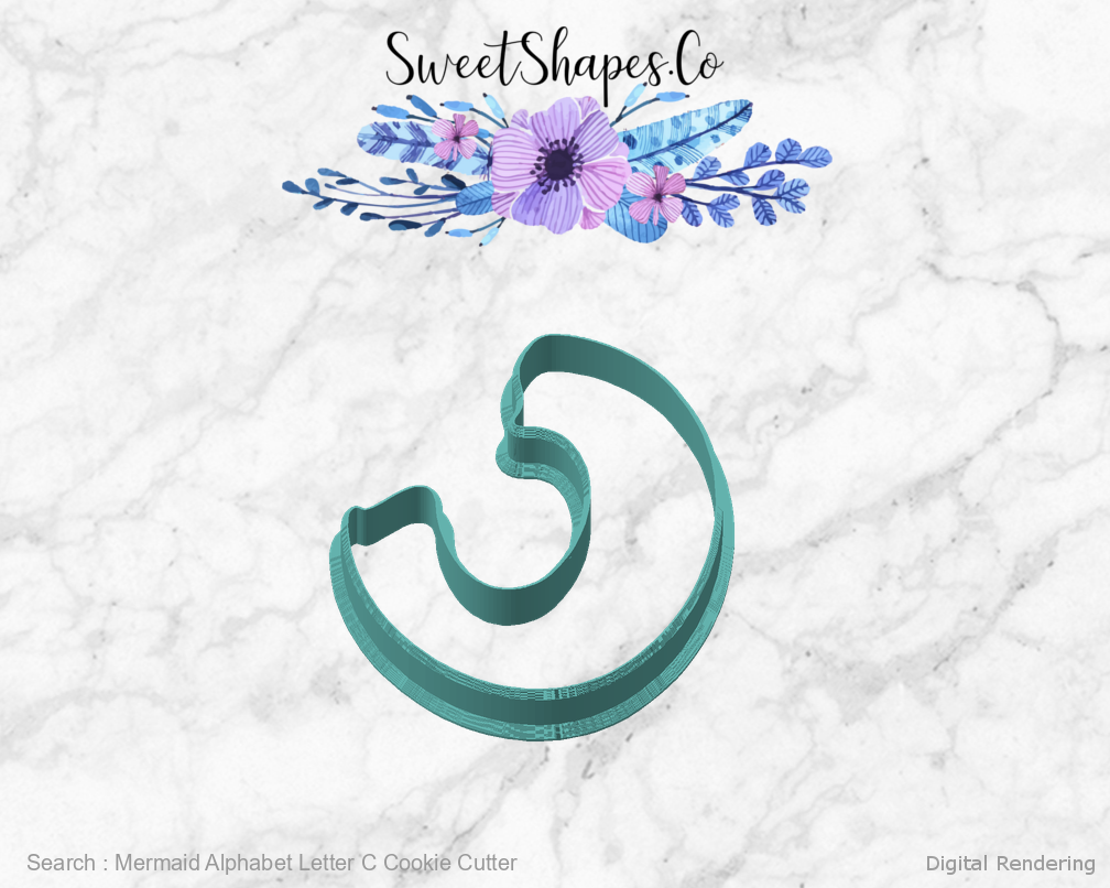 Mermaid Alphabet Letter C Cookie Cutter — angled front view