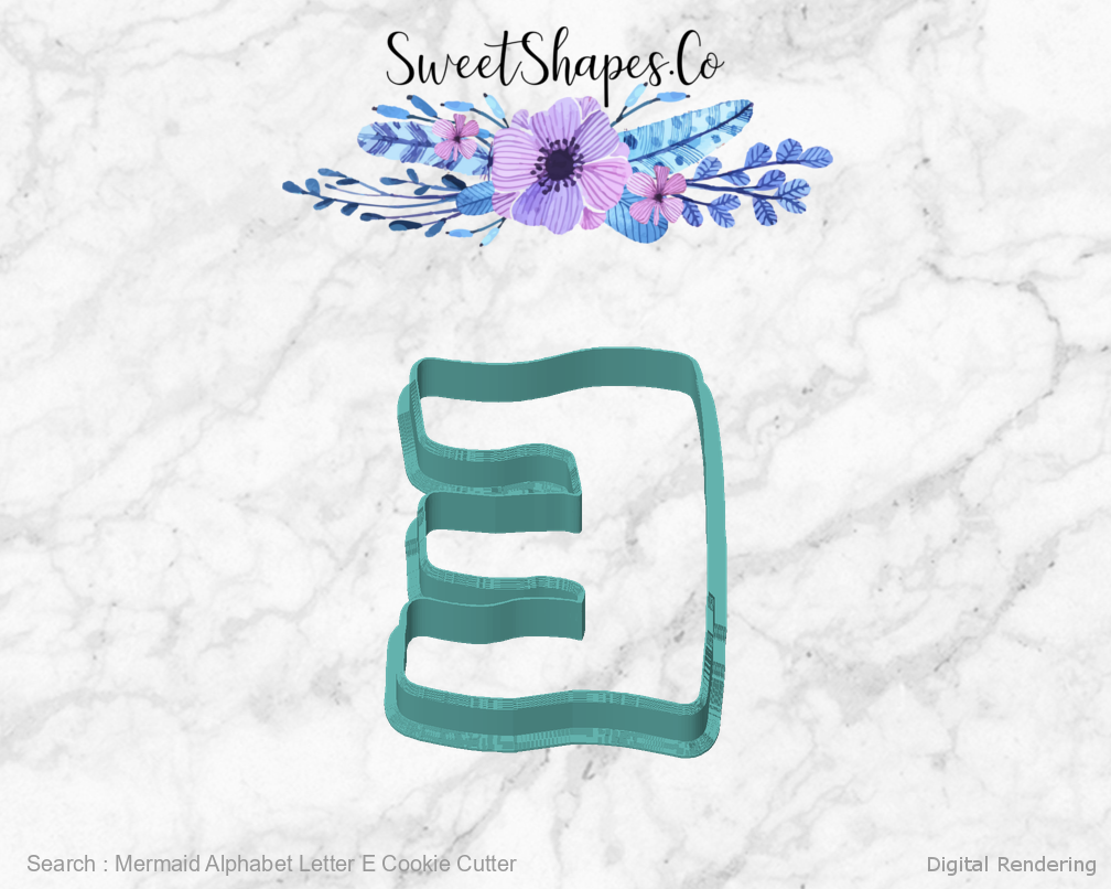 Mermaid Alphabet Letter E Cookie Cutter — front view