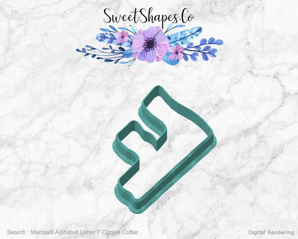 Mermaid Alphabet Letter F Cookie Cutter — angled front view