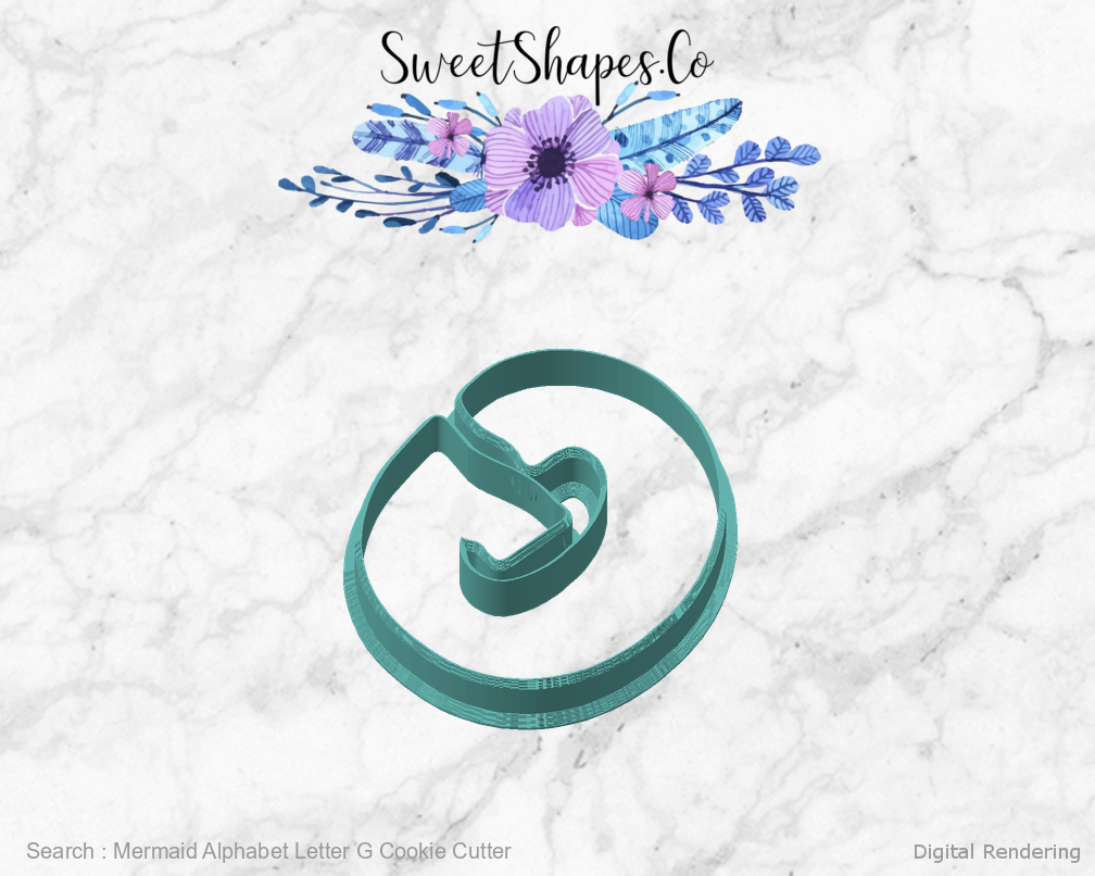 Mermaid Alphabet Letter G Cookie Cutter — angled front view