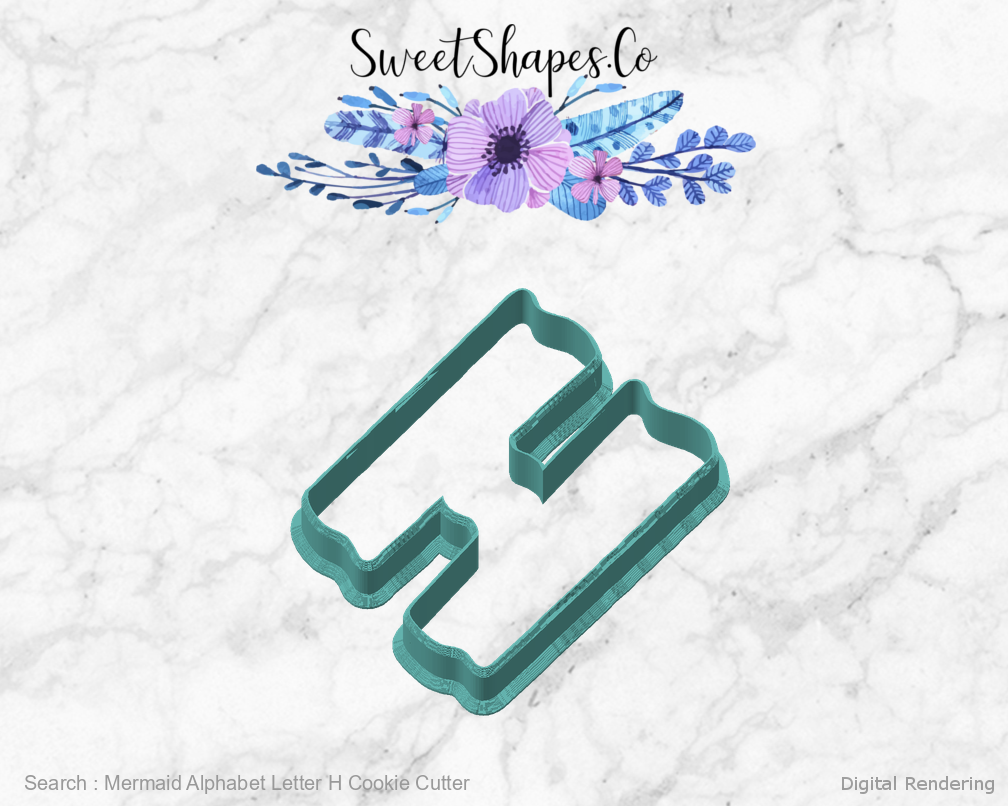 Mermaid Alphabet Letter H Cookie Cutter — angled front view