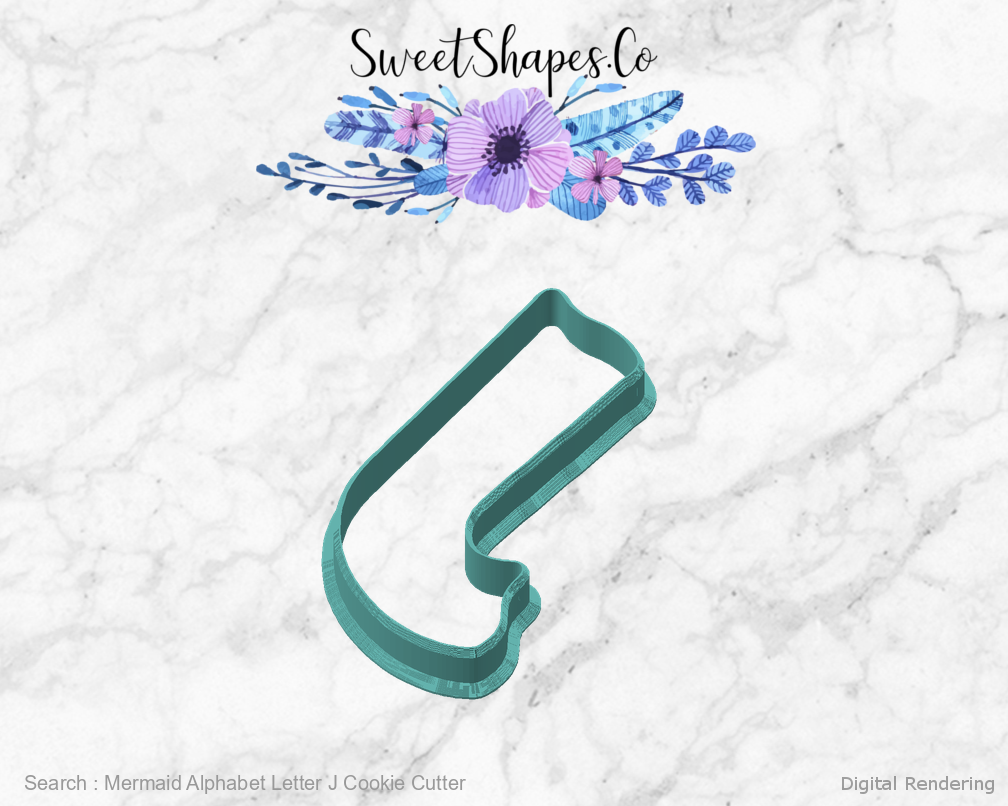 Mermaid Alphabet Letter J Cookie Cutter — angled front view