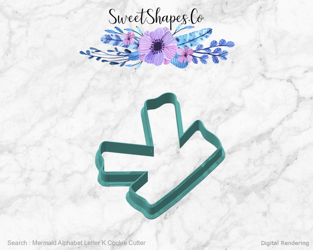 Mermaid Alphabet Letter K Cookie Cutter — angled front view