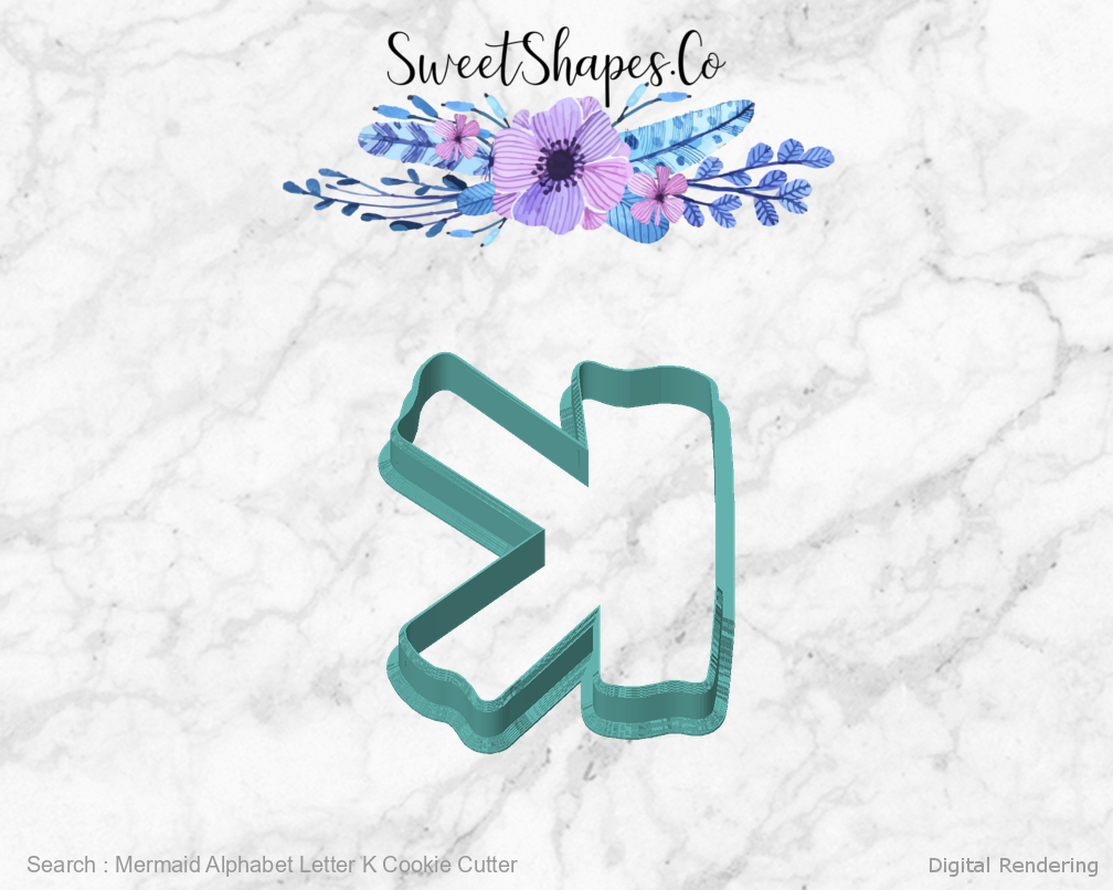 Mermaid Alphabet Letter K Cookie Cutter — front view