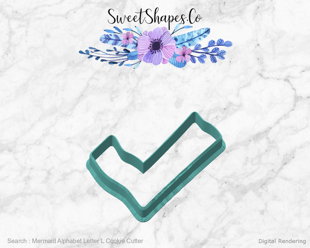 Mermaid Alphabet Letter L Cookie Cutter — angled front view