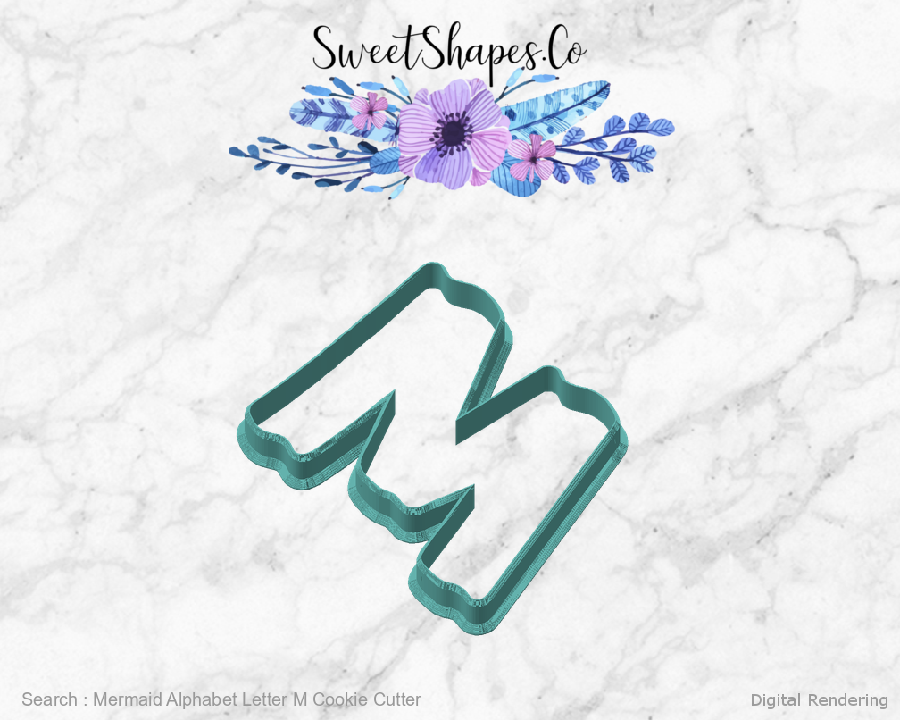 Mermaid Alphabet Letter M Cookie Cutter — angled front view