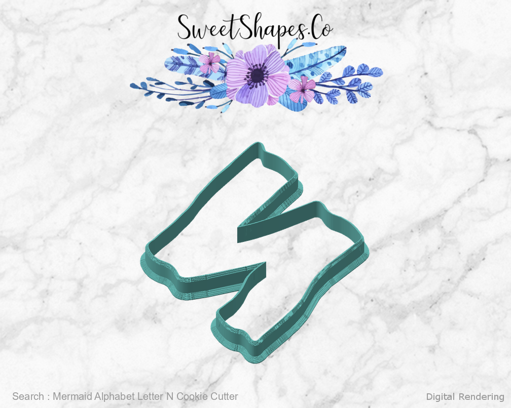 Mermaid Alphabet Letter N Cookie Cutter — angled front view