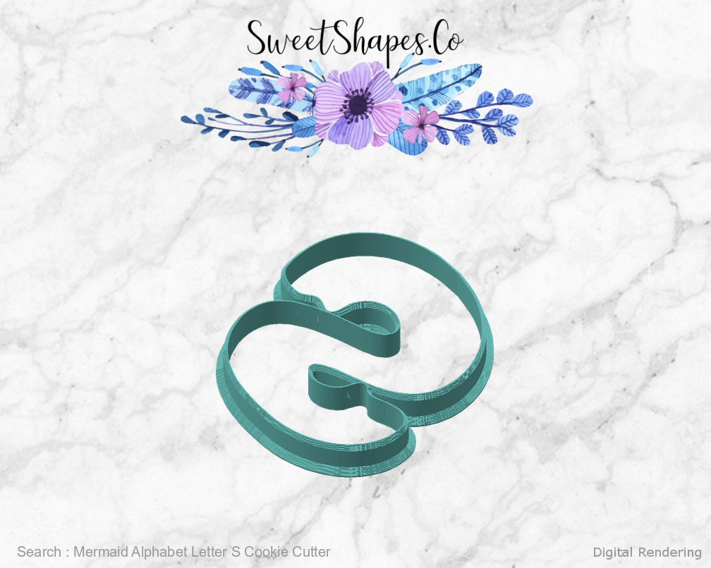 Mermaid Alphabet Letter S Cookie Cutter — angled front view