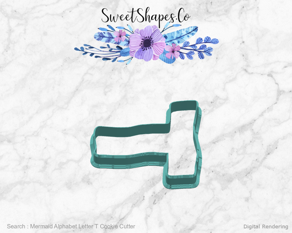 Mermaid Alphabet Letter T Cookie Cutter — right view