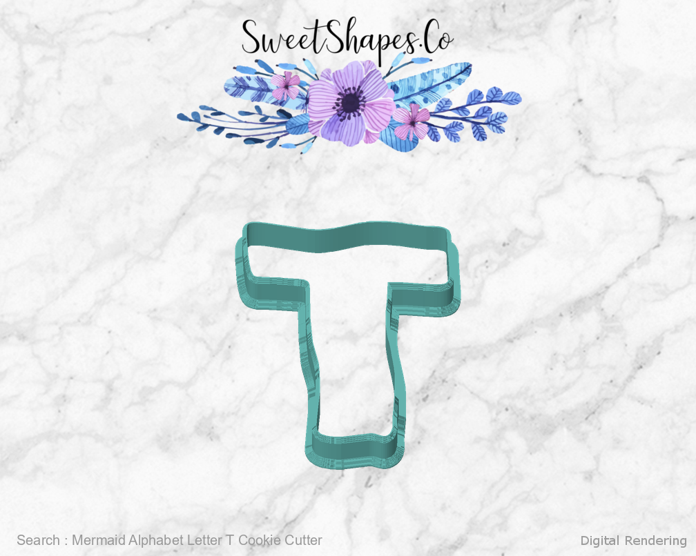 Mermaid Alphabet Letter T Cookie Cutter — front view
