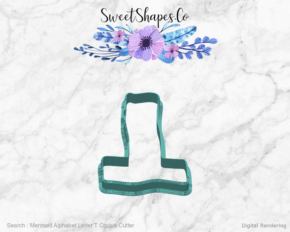 Mermaid Alphabet Letter T Cookie Cutter — back view