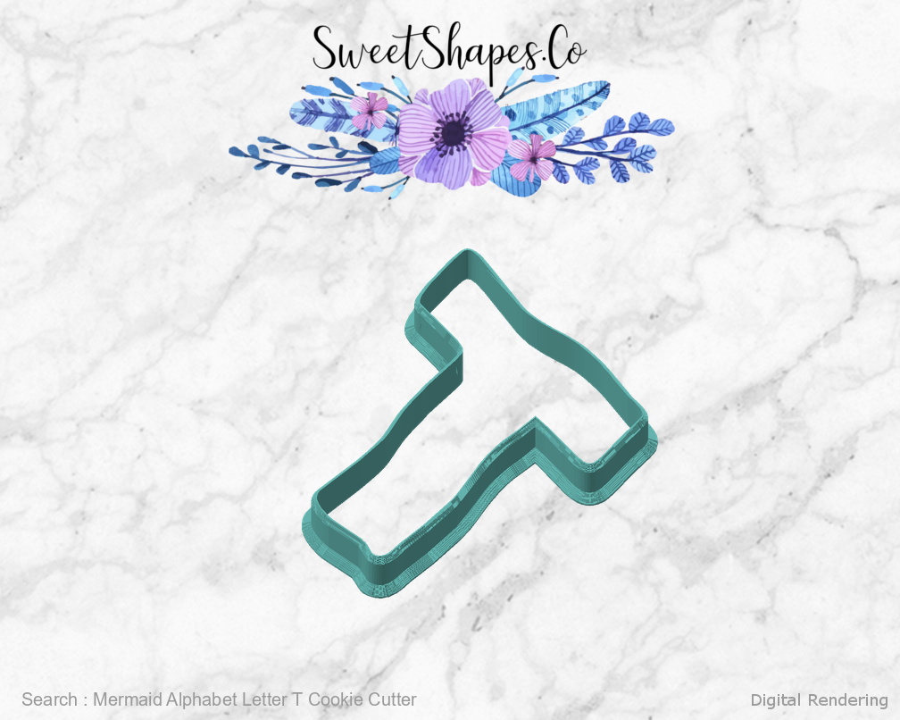 Mermaid Alphabet Letter T Cookie Cutter — angled front view