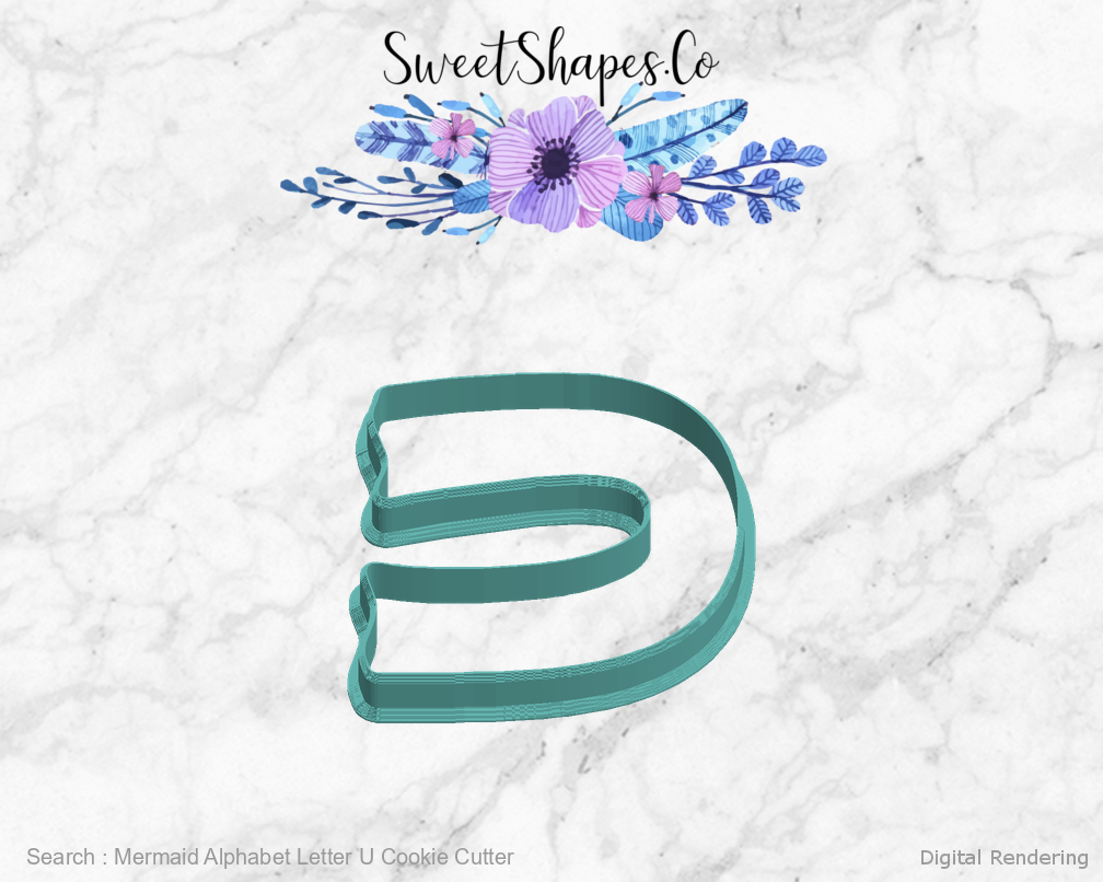 Mermaid Alphabet Letter U Cookie Cutter — left view