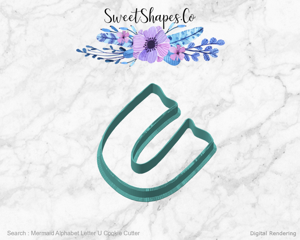 Mermaid Alphabet Letter U Cookie Cutter — angled front view