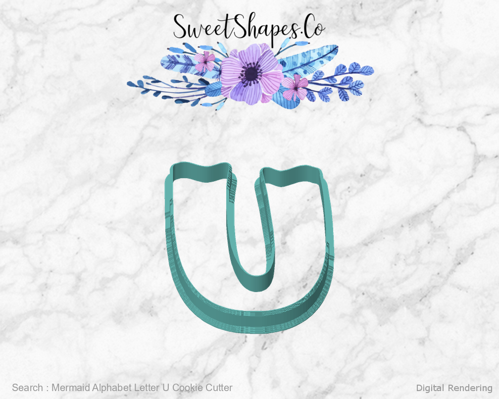 Mermaid Alphabet Letter U Cookie Cutter — front view