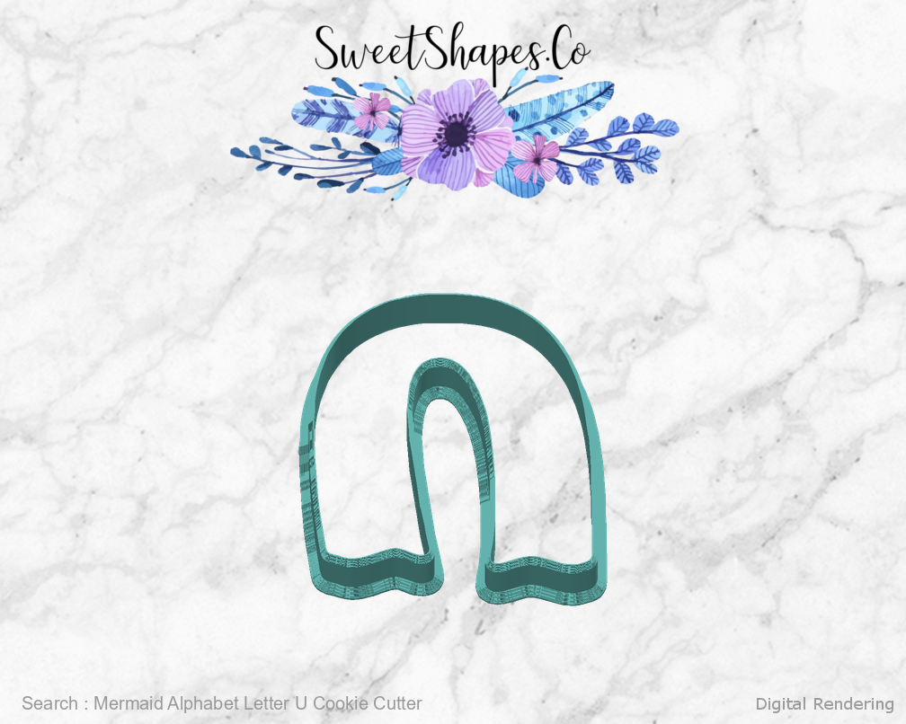 Mermaid Alphabet Letter U Cookie Cutter — back view
