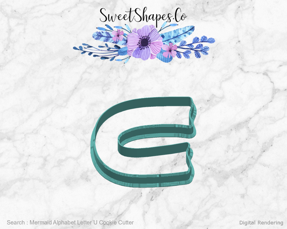 Mermaid Alphabet Letter U Cookie Cutter — right view