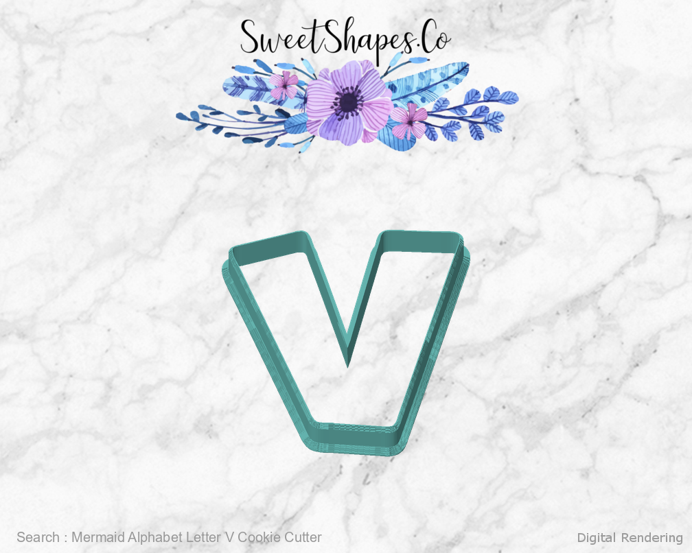 Mermaid Alphabet Letter V Cookie Cutter — front view