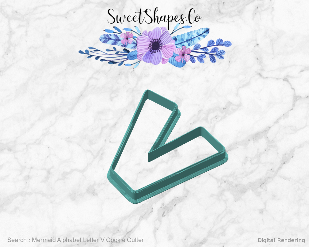 Mermaid Alphabet Letter V Cookie Cutter — angled front view
