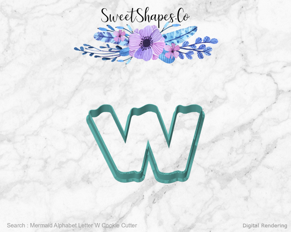 Mermaid Alphabet Letter W Cookie Cutter — front view