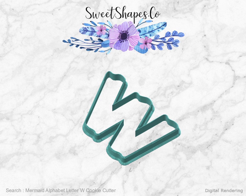 Mermaid Alphabet Letter W Cookie Cutter — angled front view