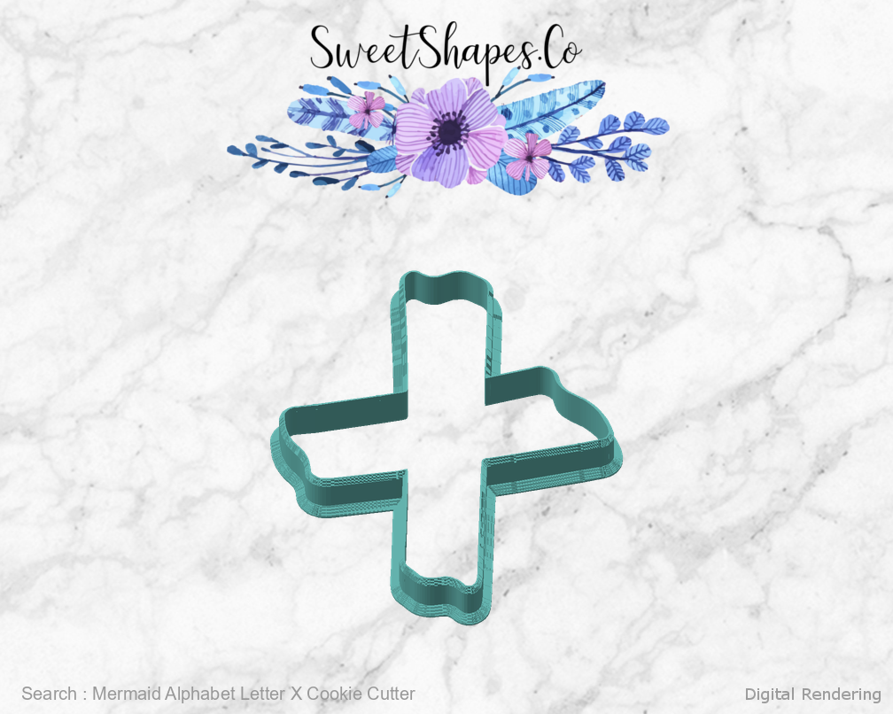 Mermaid Alphabet Letter X Cookie Cutter — angled front view