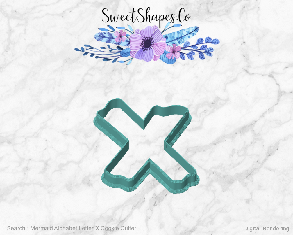 Mermaid Alphabet Letter X Cookie Cutter — front view