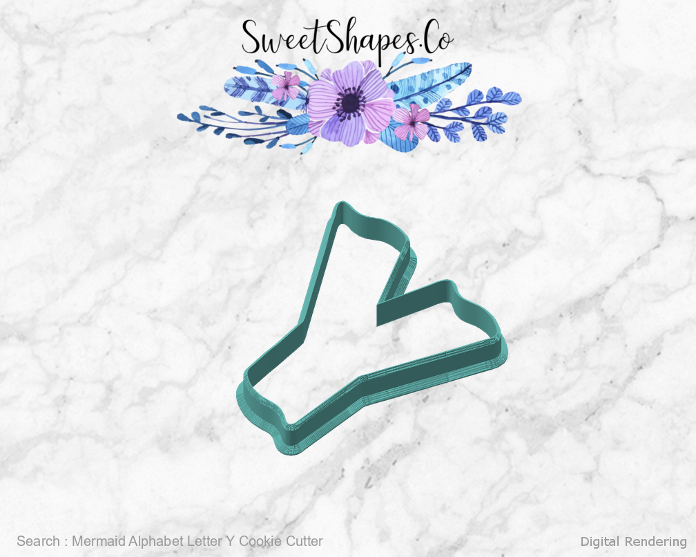 Mermaid Alphabet Letter Y Cookie Cutter — angled front view