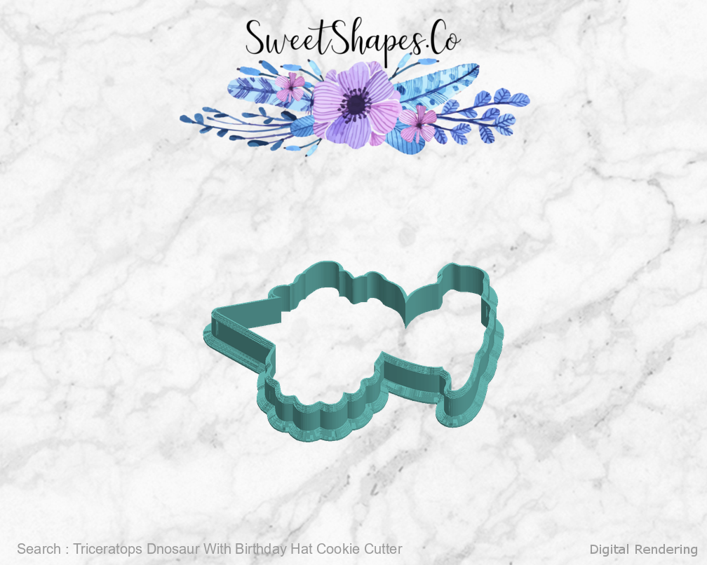 Triceratops Dnosaur With Birthday Hat Cookie Cutter — left view