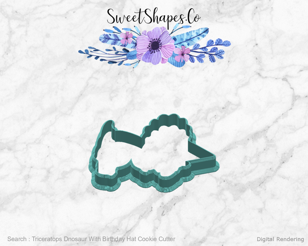 Triceratops Dnosaur With Birthday Hat Cookie Cutter — right view