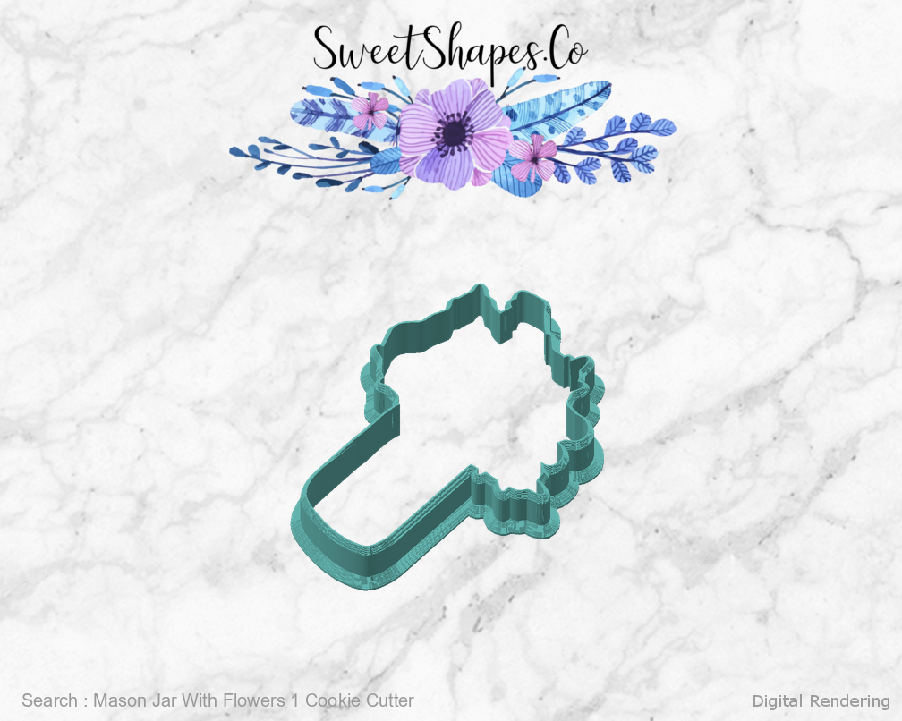 Mason Jar With Flowers 1 Cookie Cutter — angled front view